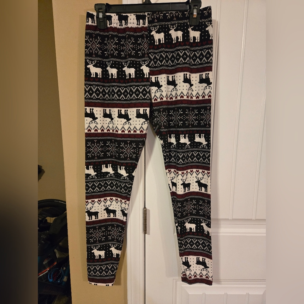 No Boundaries Christmas Holiday Reindeer and Snowflake Leggings Sz Large 11/13